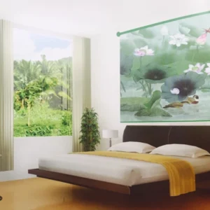 Rèm cuốn in tranh lá xanh dịu mát